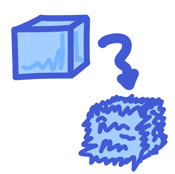 Two blue cubes, the first is smooth, the second is fuzzy. A wavy arrow points from the smooth cube down at the fuzzy cube.